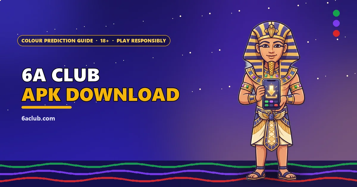Pharaoh mascot holding a phone with a download arrow for the 6A Club APK guide