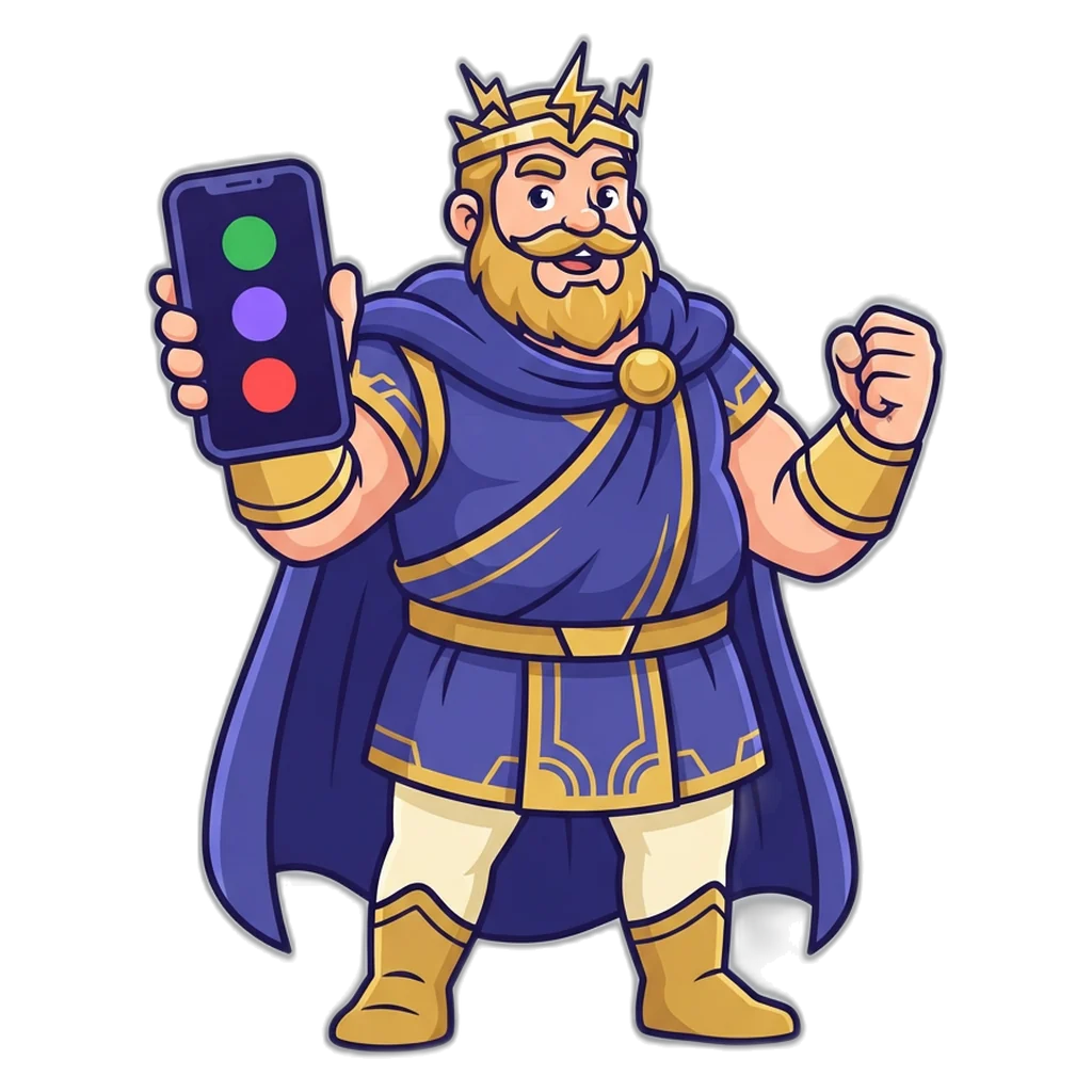 6A Club mascot holding a phone with the colour prediction game open