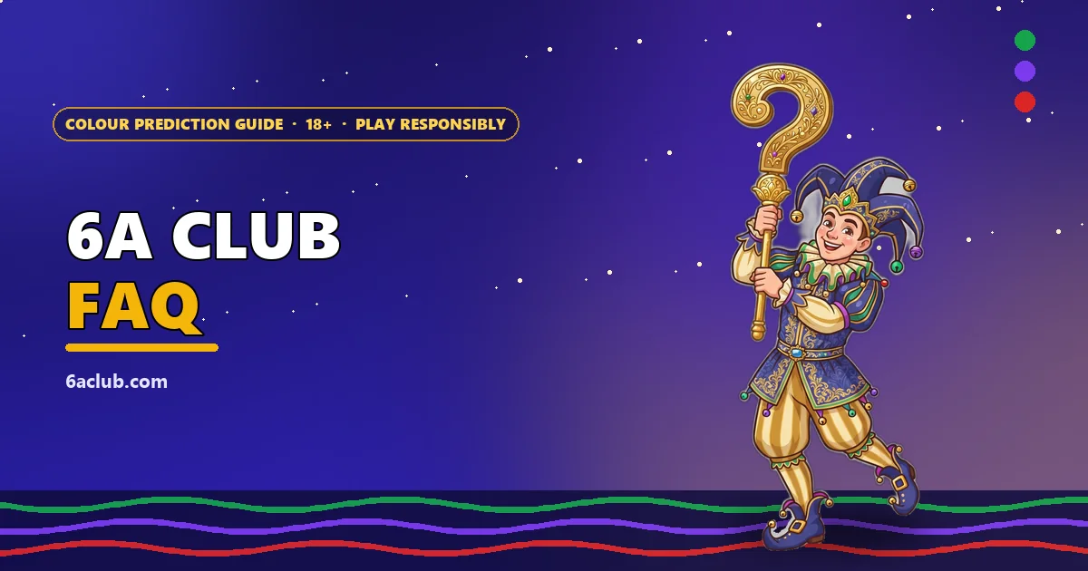 Jester mascot holding a question mark sign for the 6A Club FAQ