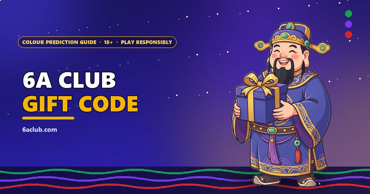 Wealth god mascot holding a gift box for the 6A Club gift code guide