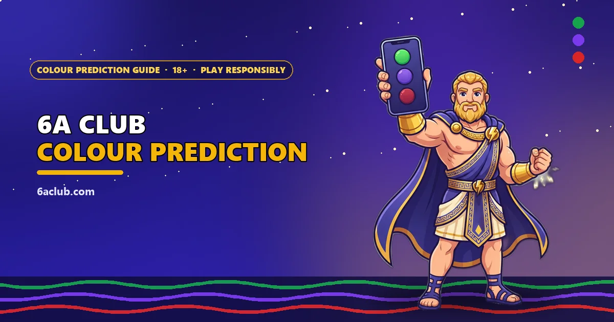 Thunder god mascot raising a phone with the 6A Club colour prediction game