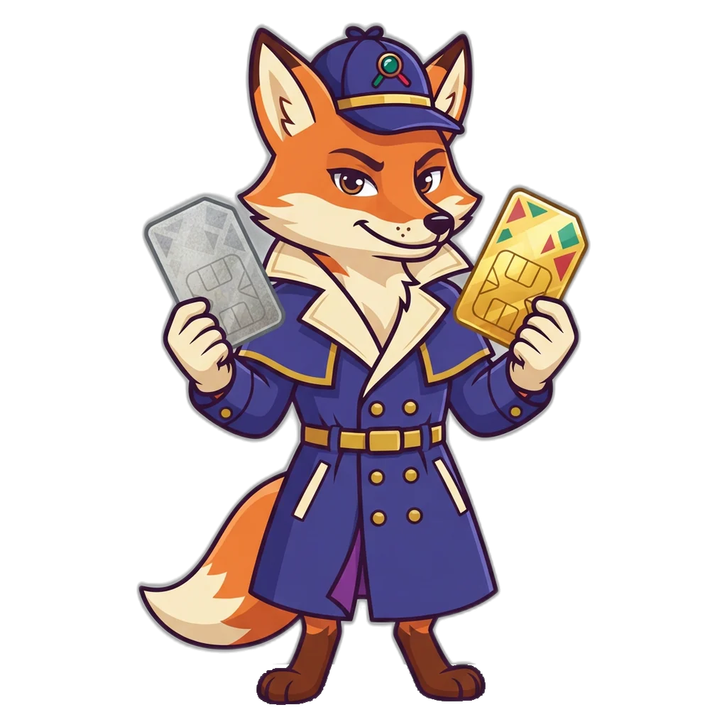 Fox detective mascot swapping SIM cards to recover an account