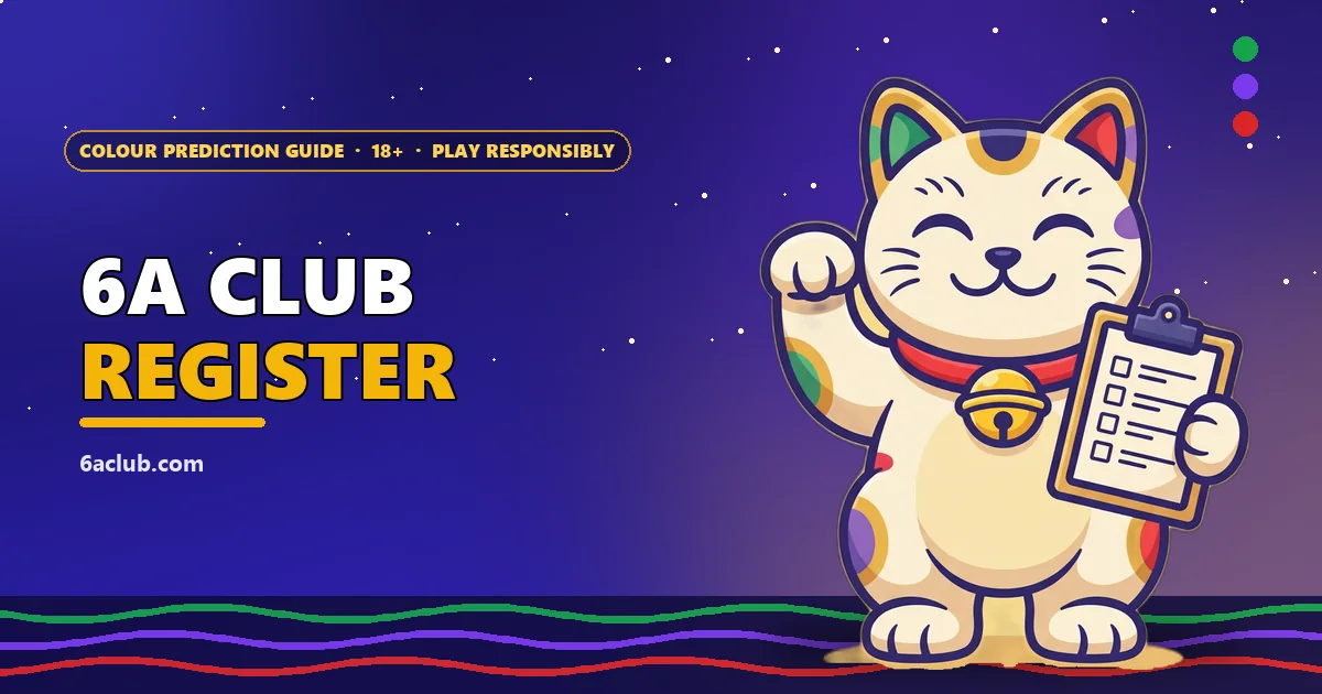 Lucky cat mascot waving with a signup clipboard for the 6A Club register guide