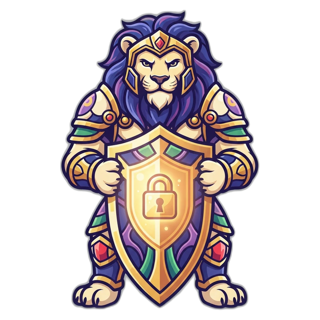 6A Club safety guardian mascot holding a shield with a padlock