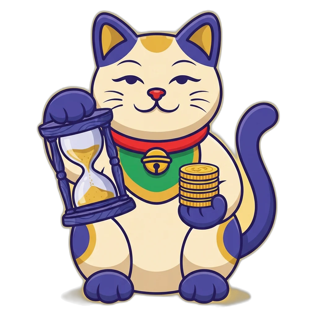 Lucky cat mascot showing time and money limits for safe play