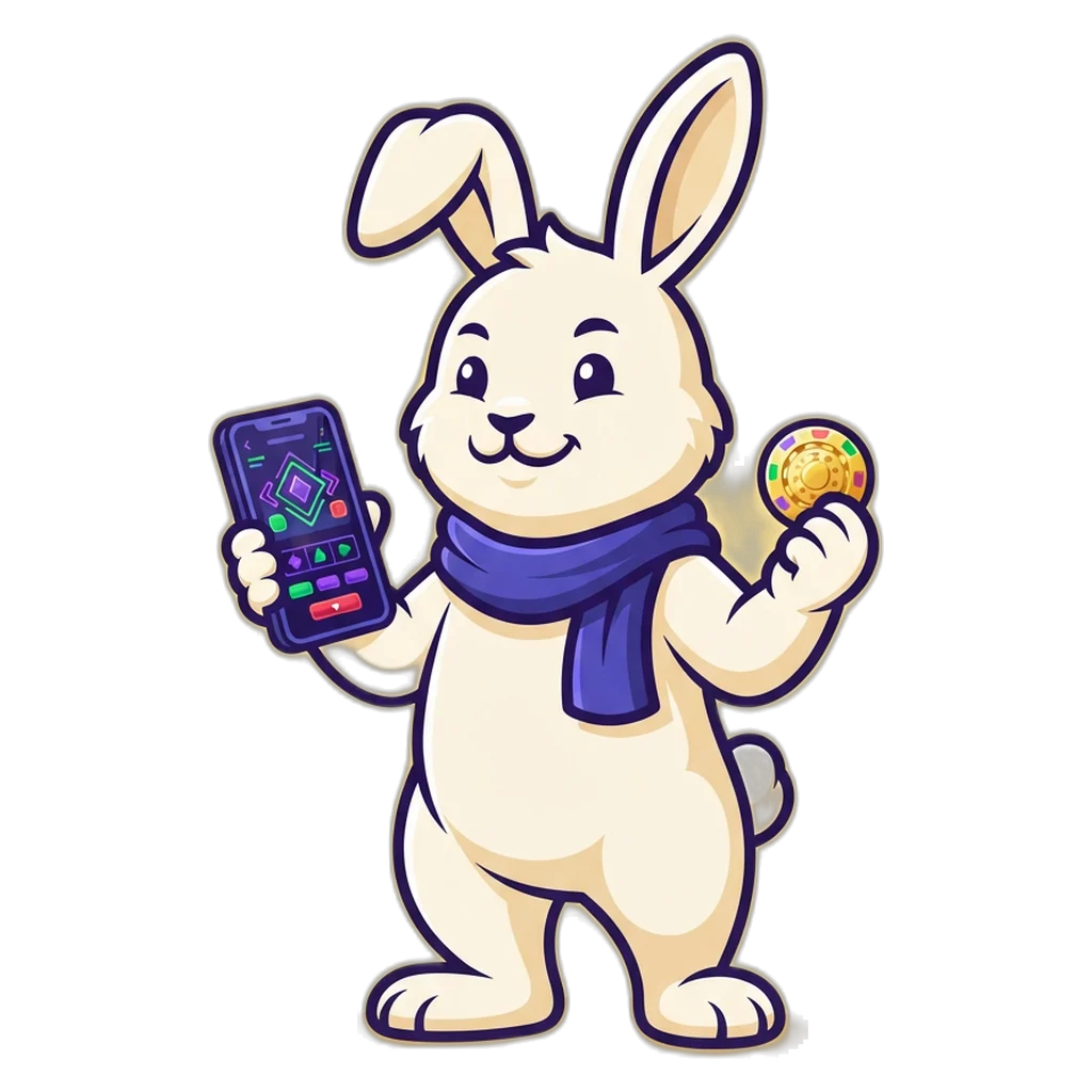 Moon rabbit mascot holding a phone with a session timer while playing colour prediction with small stakes