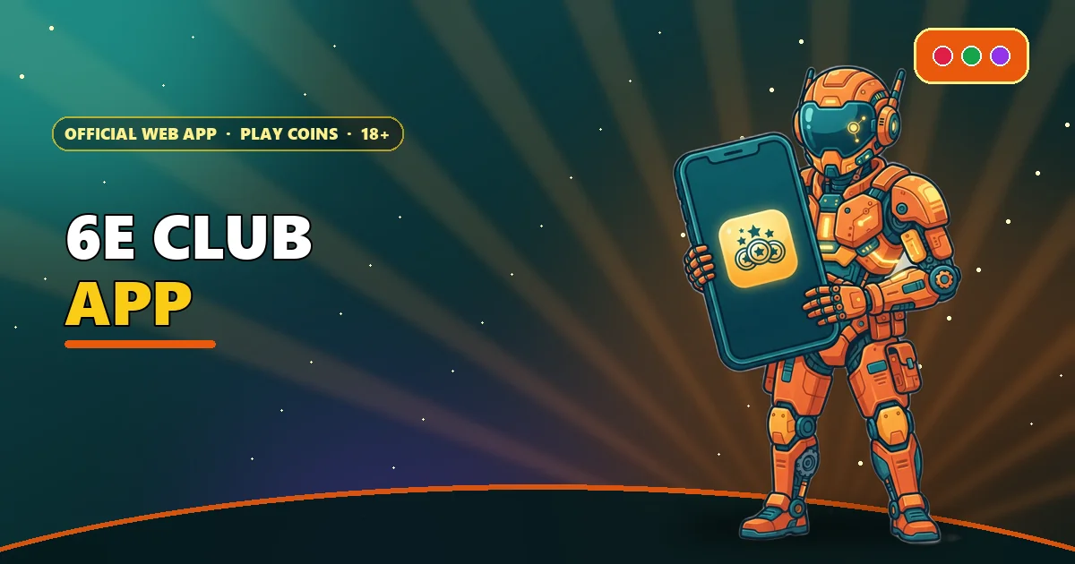 Cyborg courier holding a big phone with an app icon for the 6E Club app guide