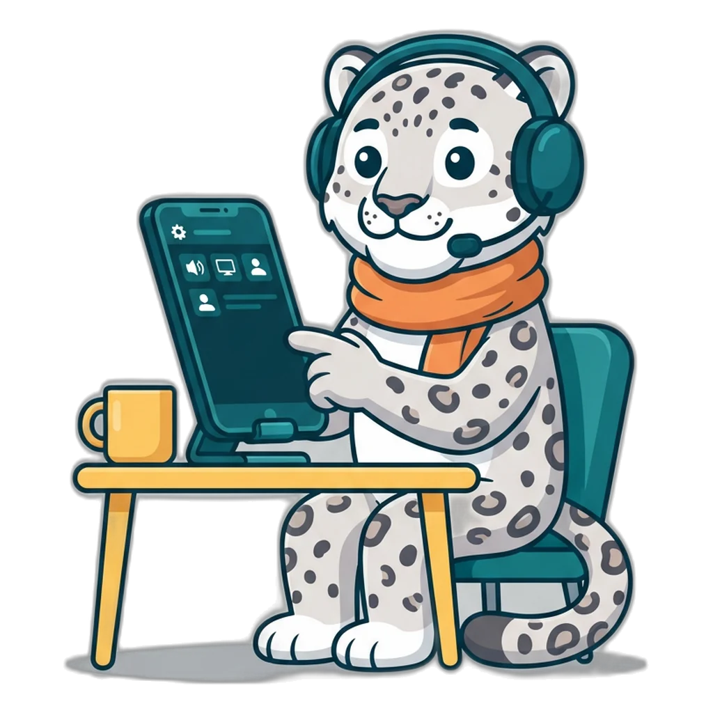 Snow leopard support agent with a headset, the friendly face of 6E Club customer care