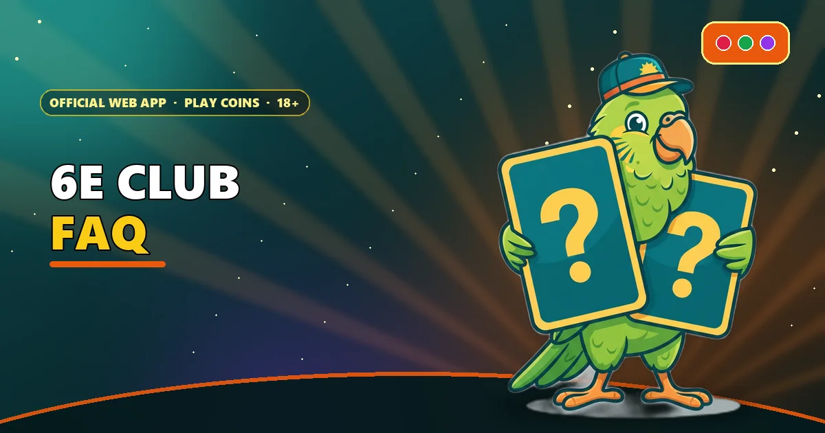 Parakeet holding a question mark card for the 6E Club FAQ
