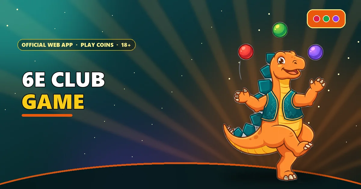 Stegosaurus acrobat juggling red, green and violet balls for the 6E Club game guide