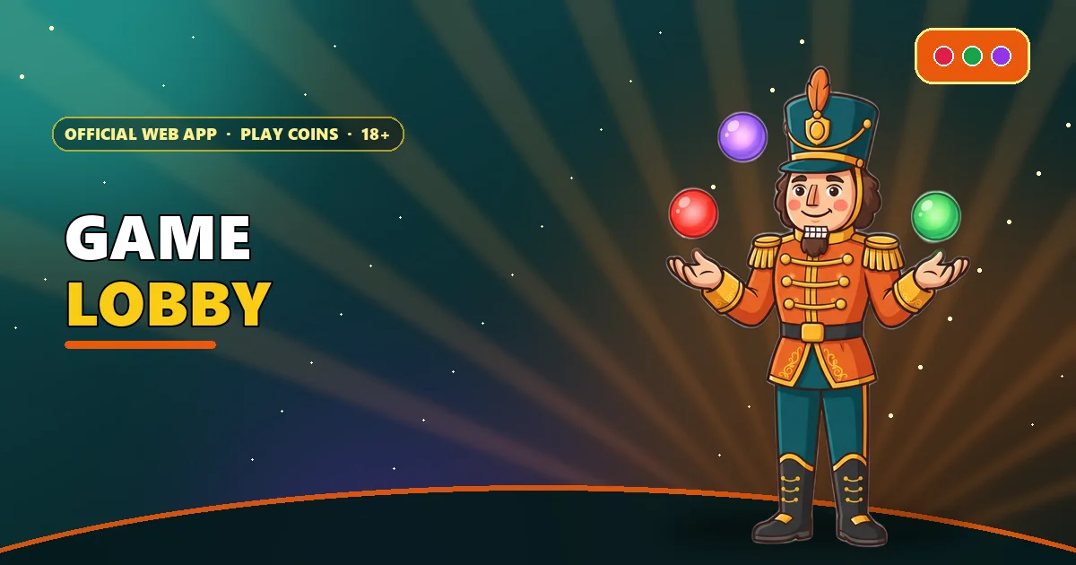 Nutcracker game host presenting red, green and violet orbs for the 6E Club game lobby