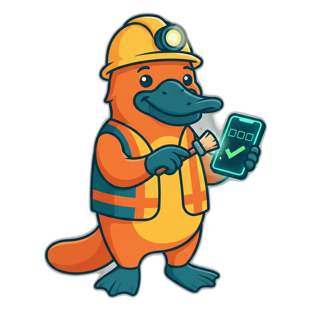 Platypus with a helmet lamp uncovering a short 6E Club register form