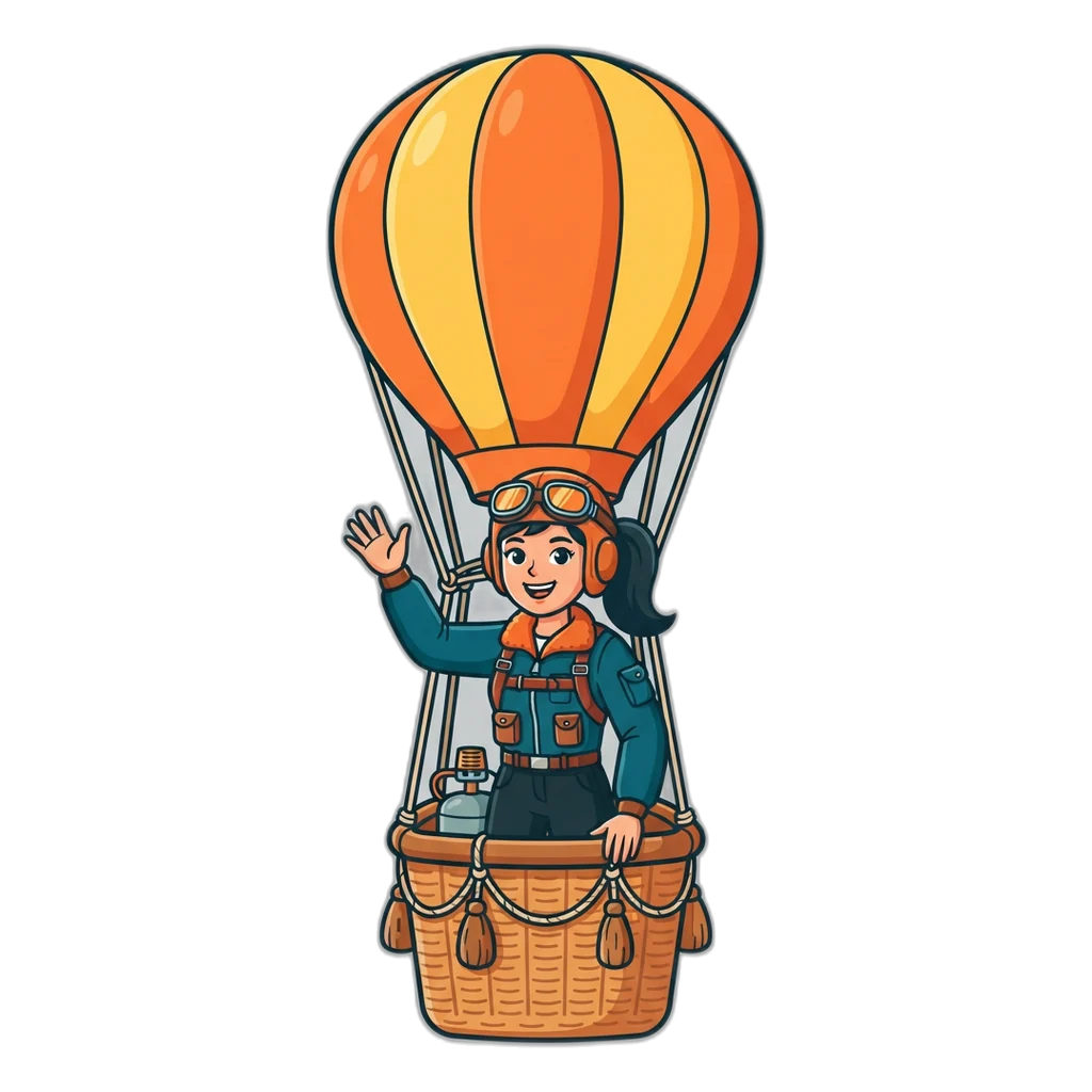 Balloon pilot rising above a pause-shaped cloud after taking a break