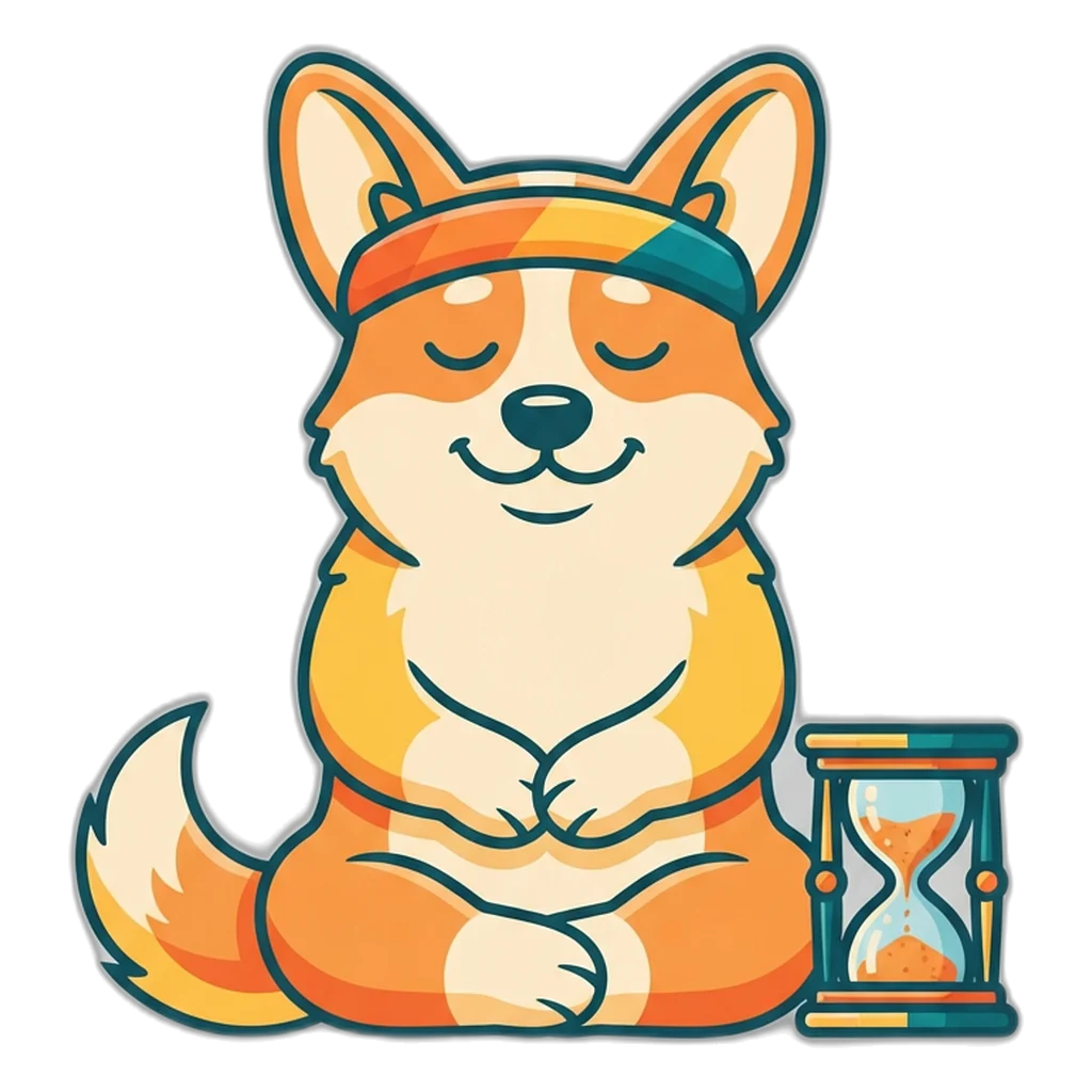 Corgi sitting calmly beside a timer, a peaceful start to responsible gaming