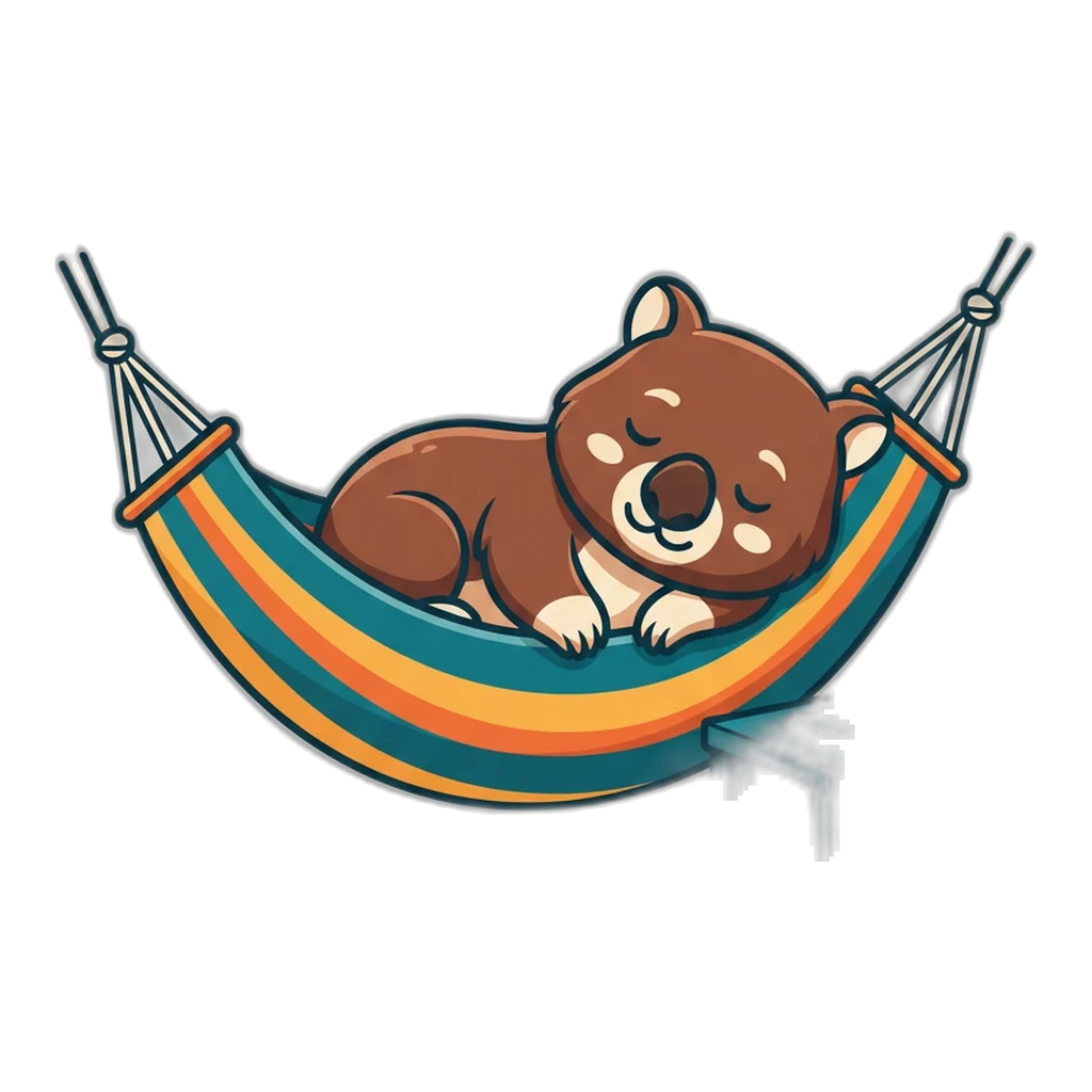 Wombat resting in a hammock with the phone placed face-down on a side table