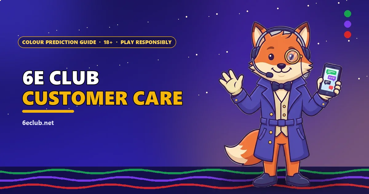 Fox mascot with a headset and a phone for the 6E Club customer care page