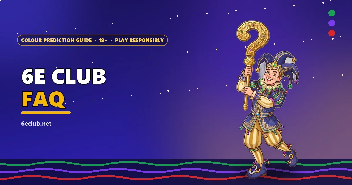 Jester mascot holding a question mark sign for the 6E Club FAQ