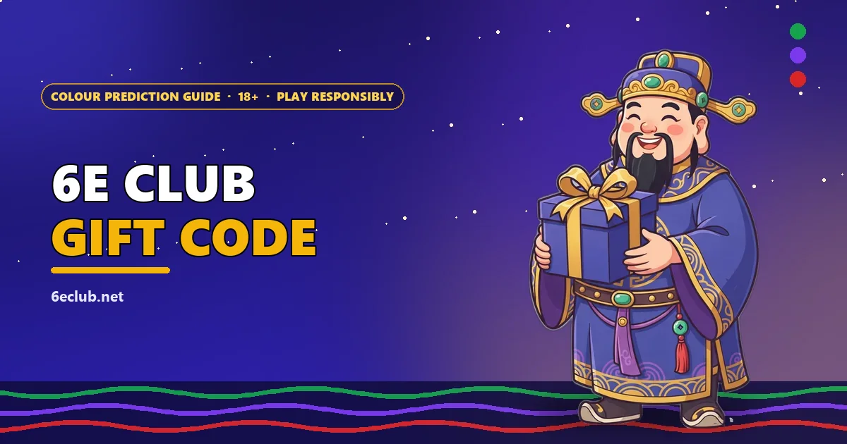 Wealth god mascot holding a gift box for the 6E Club gift code guide