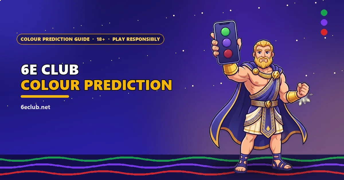 Thunder god mascot raising a phone with the 6E Club colour prediction game