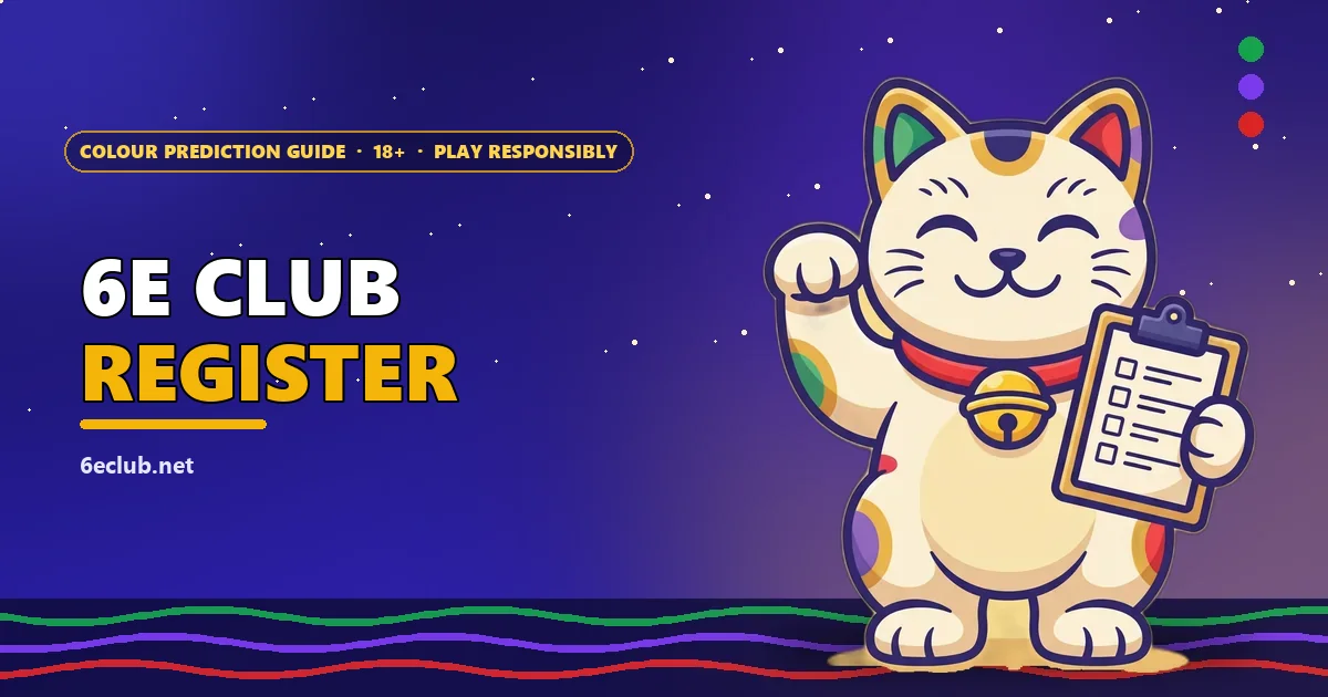 Lucky cat mascot waving with a signup clipboard for the 6E Club register guide