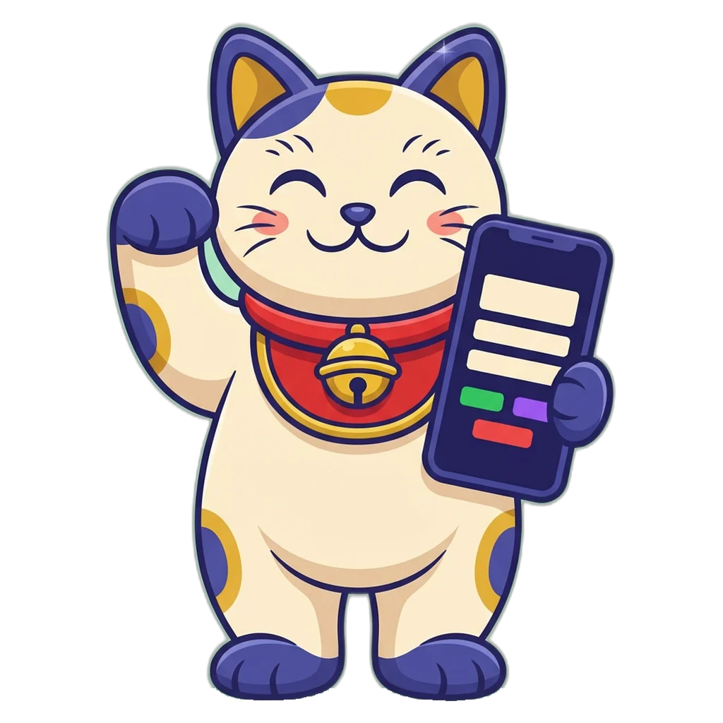 Lucky cat mascot beside the 6E Club register form on a phone