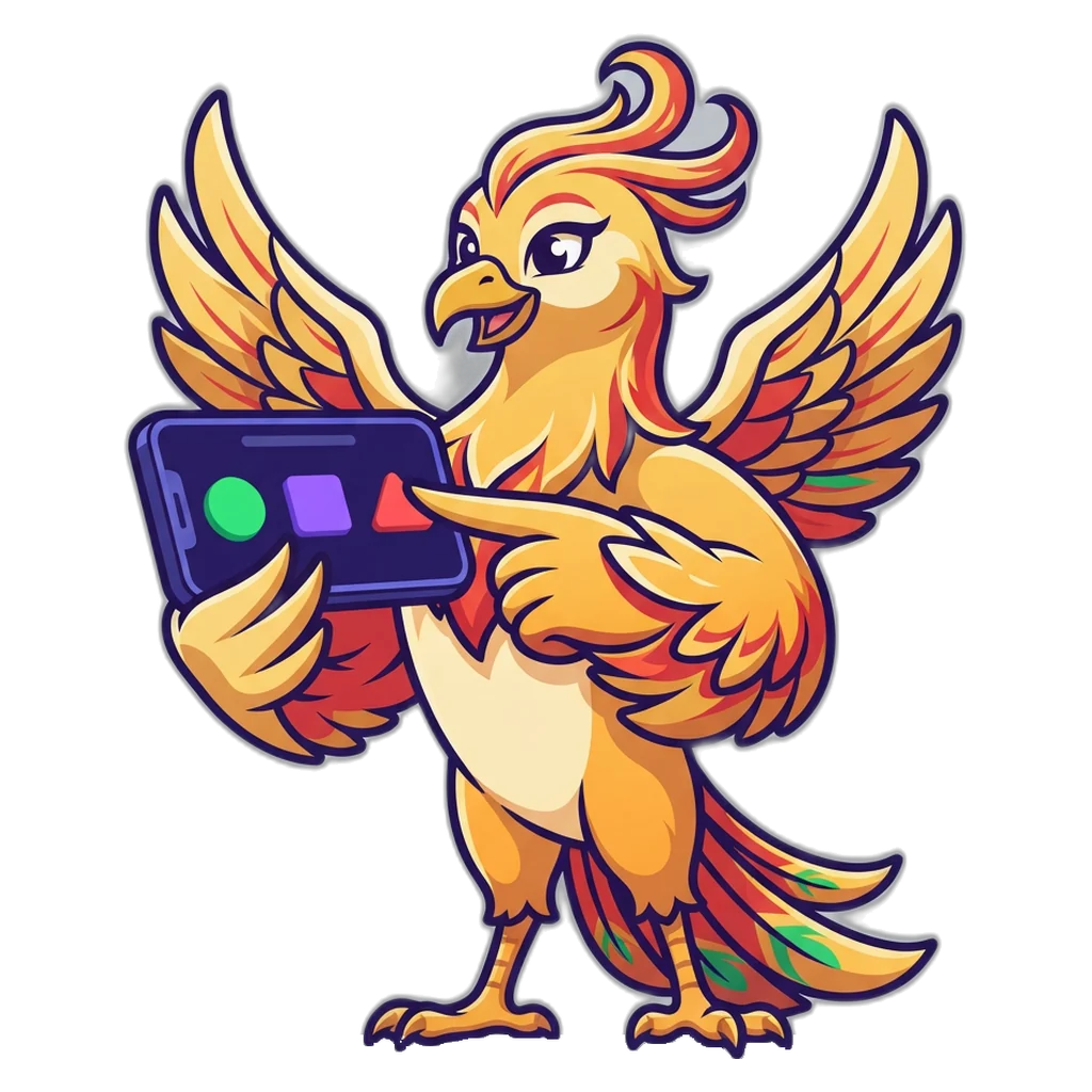 Phoenix mascot pointing at the first step of how to play colour prediction on a phone