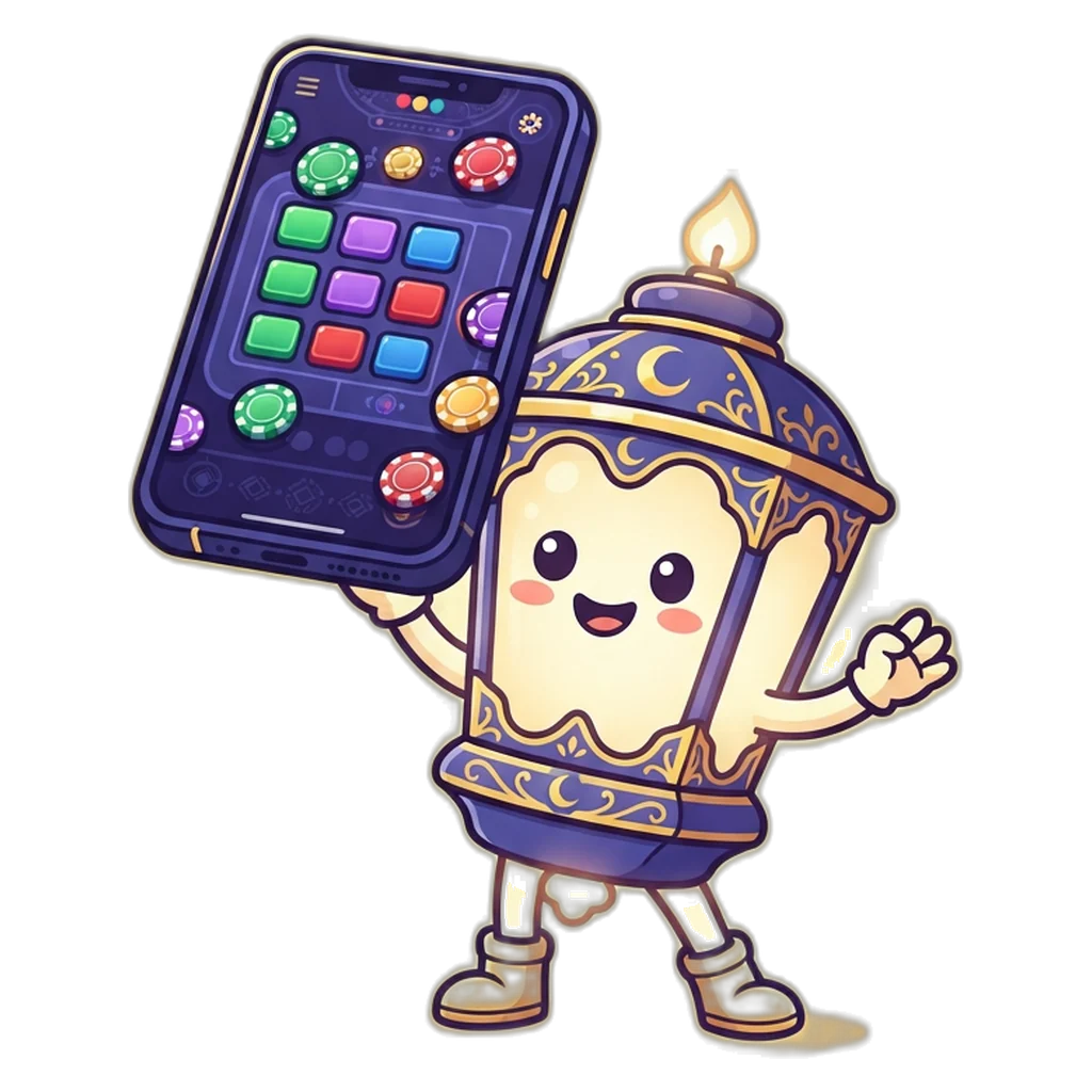Lantern mascot pointing at a labelled colour prediction game screen with colour, number and size buttons