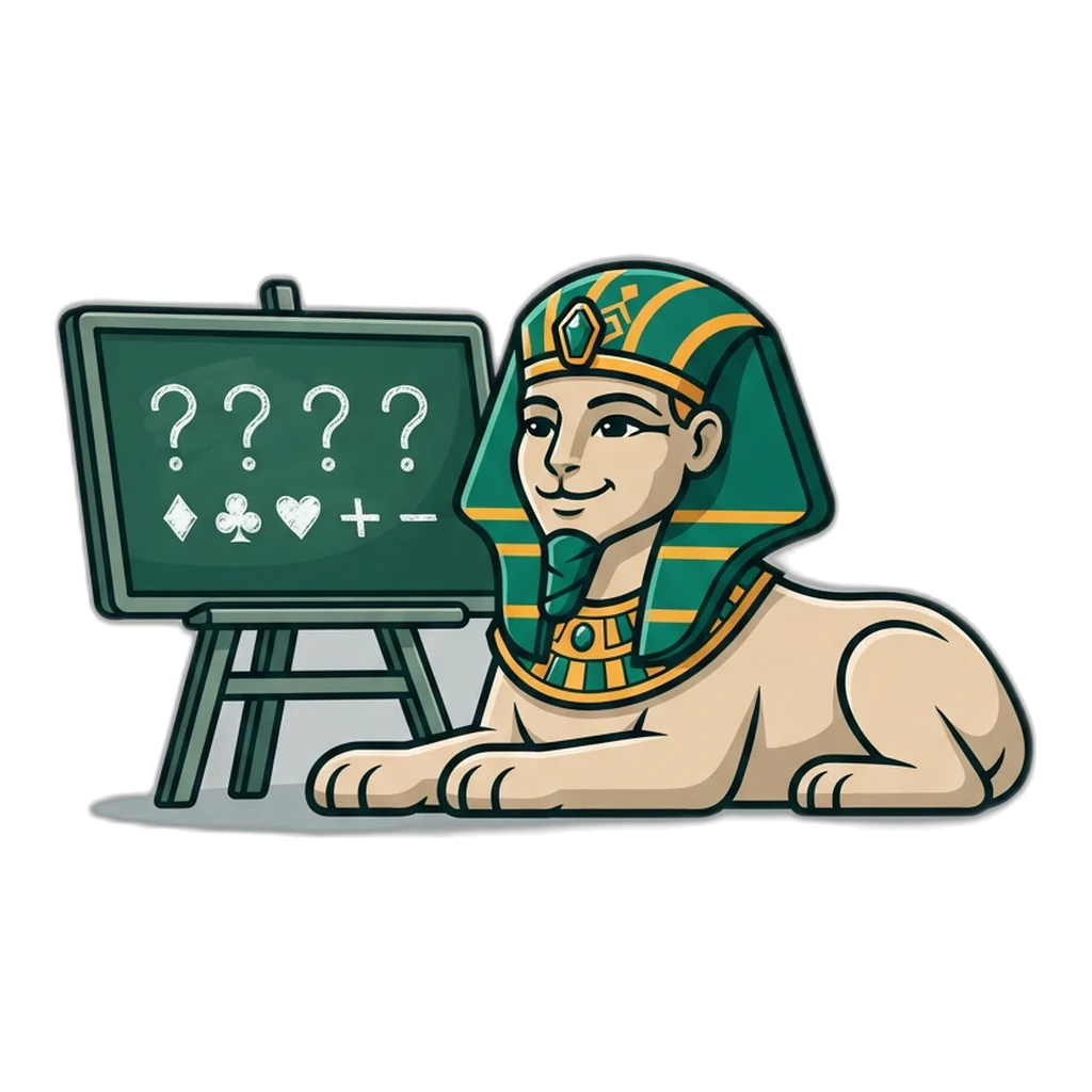 Sphinx beside a riddle board saying no one can call the next result