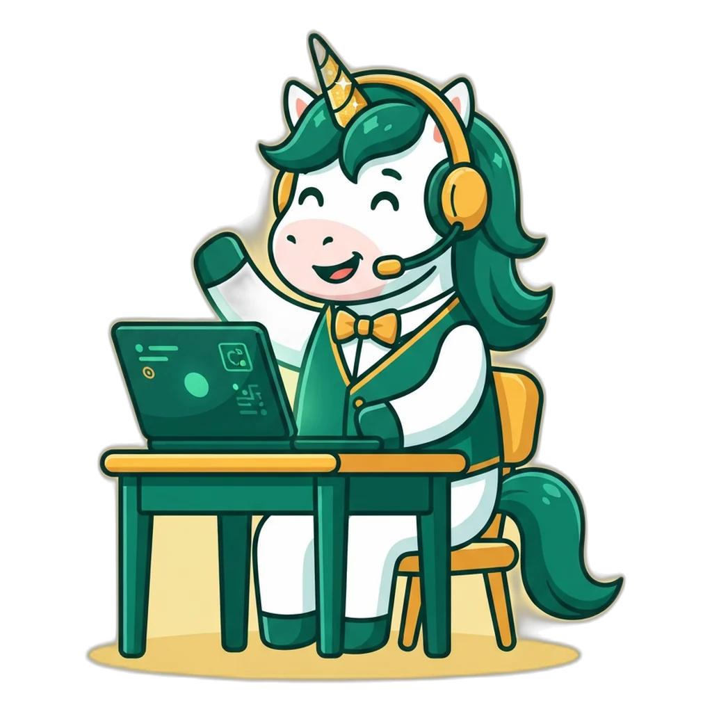 Unicorn help-desk agent with a headset, ready for 6E Club customer care questions