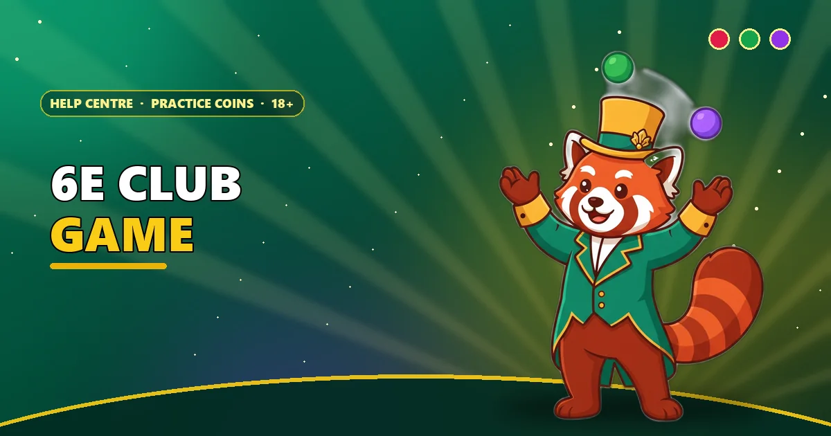 Red panda ringleader juggling red, green and violet balls for the 6E Club game guide