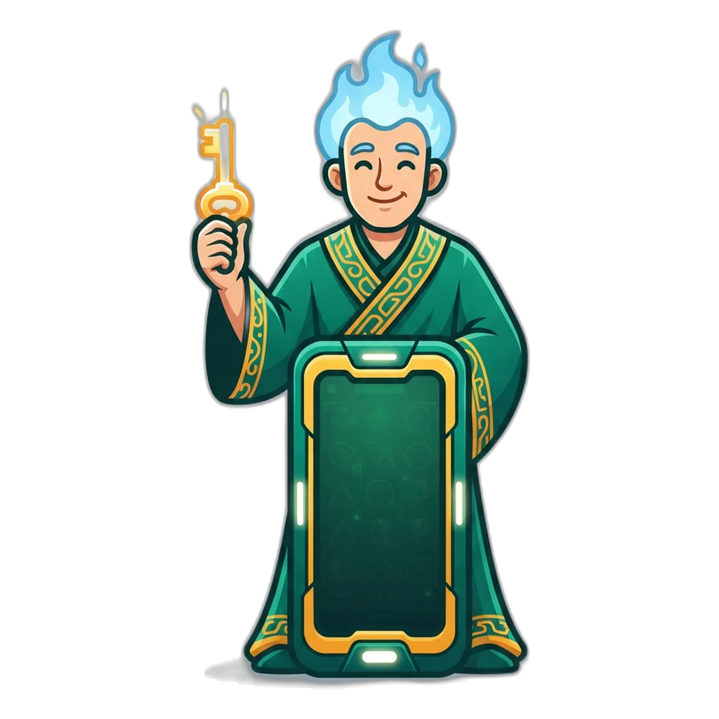 Gatekeeper with blue flame hair holding a glowing key beside a 6E Club login screen