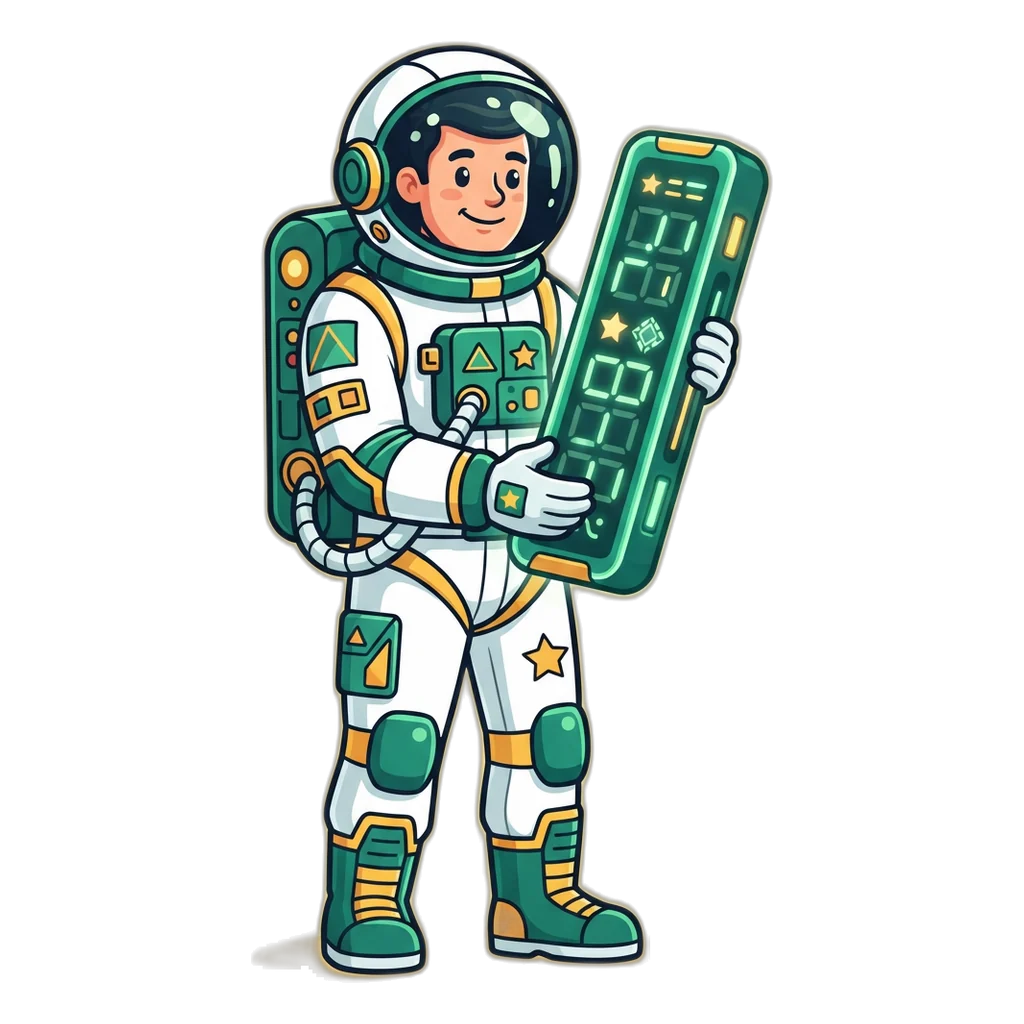 Astronaut reading a colour prediction period number on a long mission clock display
