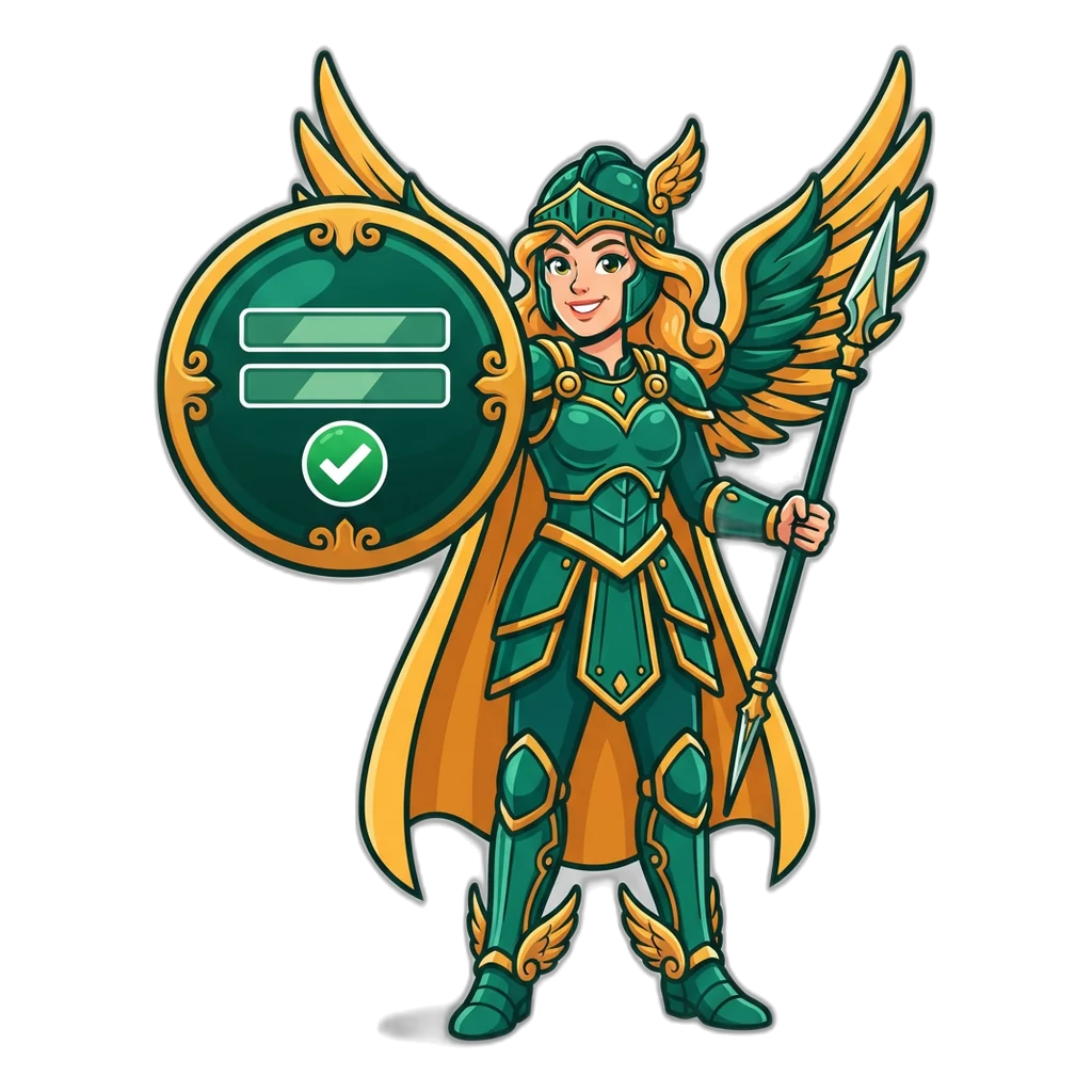 Winged shield maiden raising a sign-up shield for a first 6E Club register