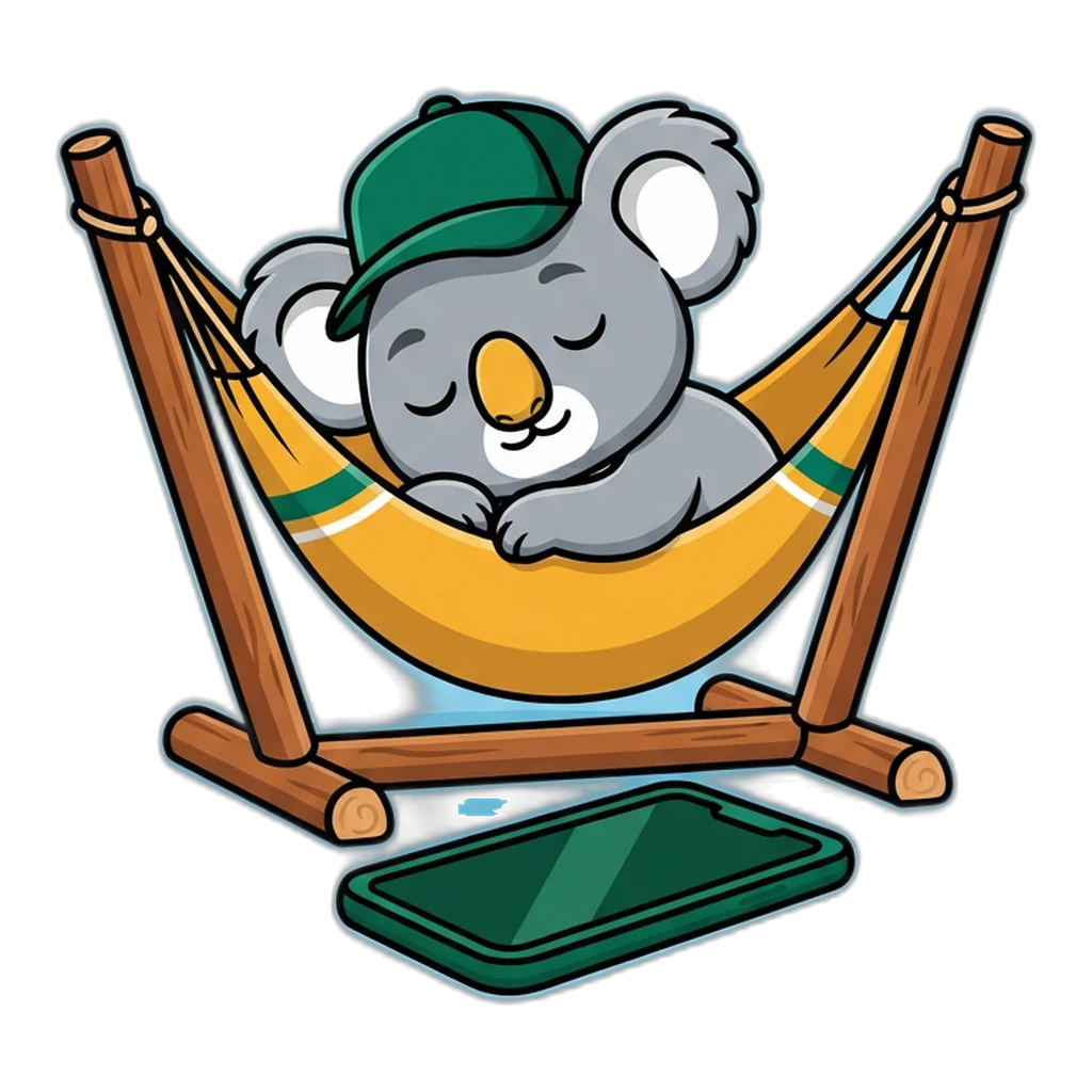 Koala relaxing in a hammock as a 6E Club safety reminder to take breaks