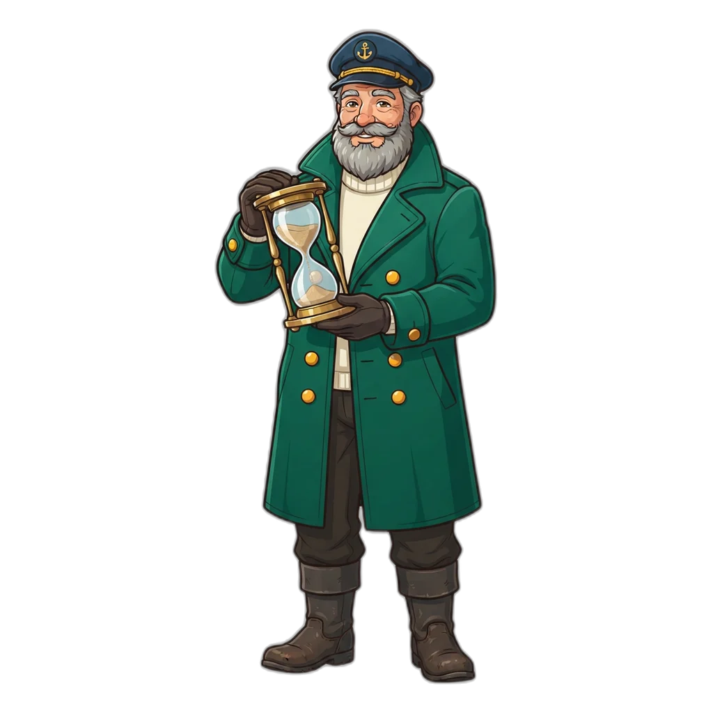 Old sea captain holding up an hourglass as a reminder to set a time limit